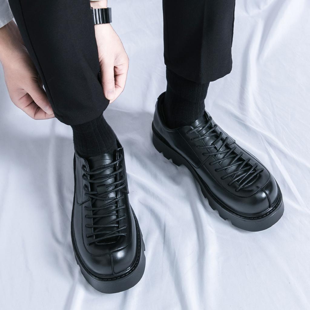 Herren Oxfords Schwarze Plateauschuhe Braun Schnürschuhe Höherlegende Dicke Sohle Lederschuhe
