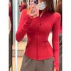 Womens Fleece-Lined Yoga Jacket With Zipper Stretchy Slim Fit Long Sleeve Activewear Top Gym Workout