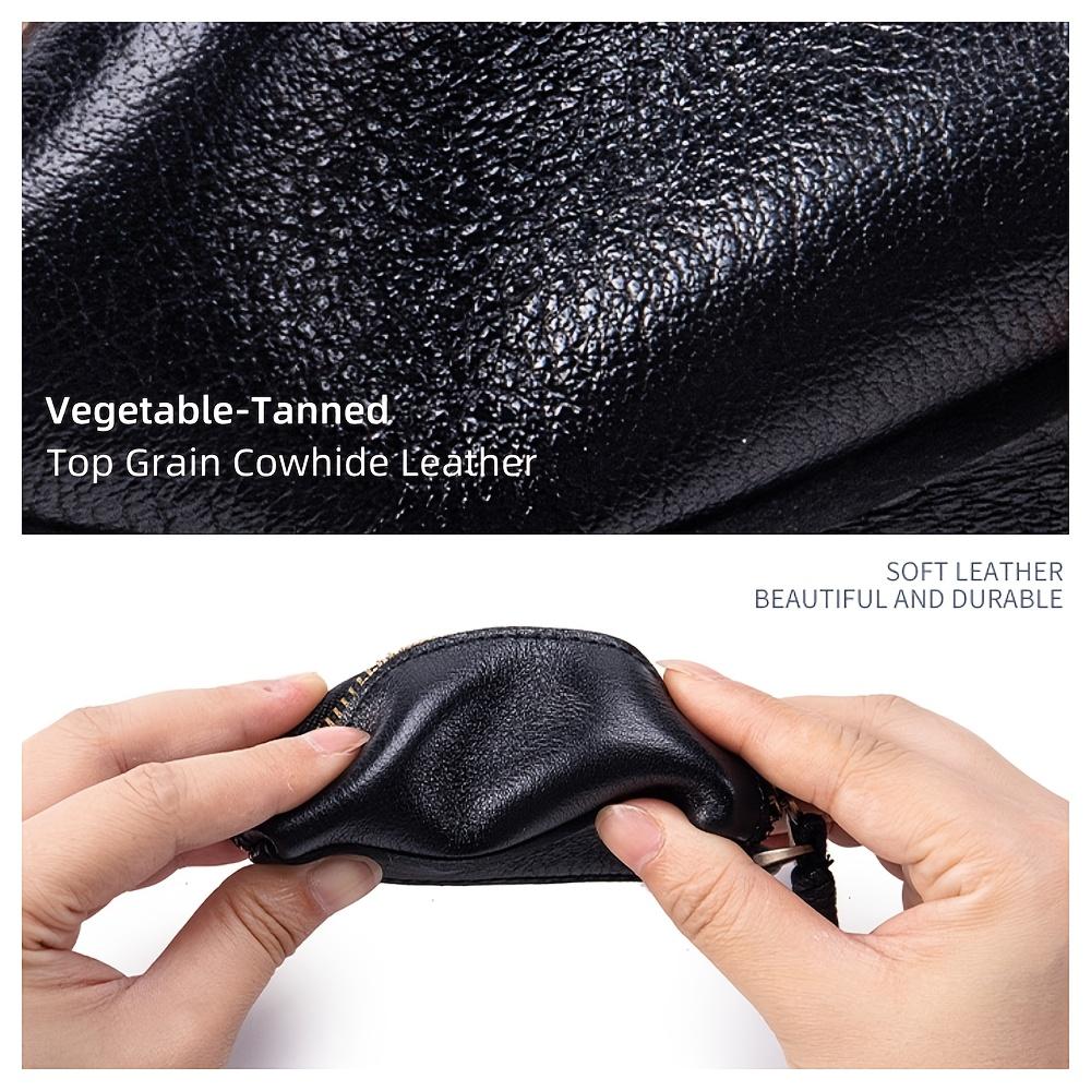 Women's Vintage Mini Hanging Neck Bag - Zippered Organizer Purse with Cord, Top Grain Cowhide Leather - Compact Makeup, Coin, Key, Earphone Case