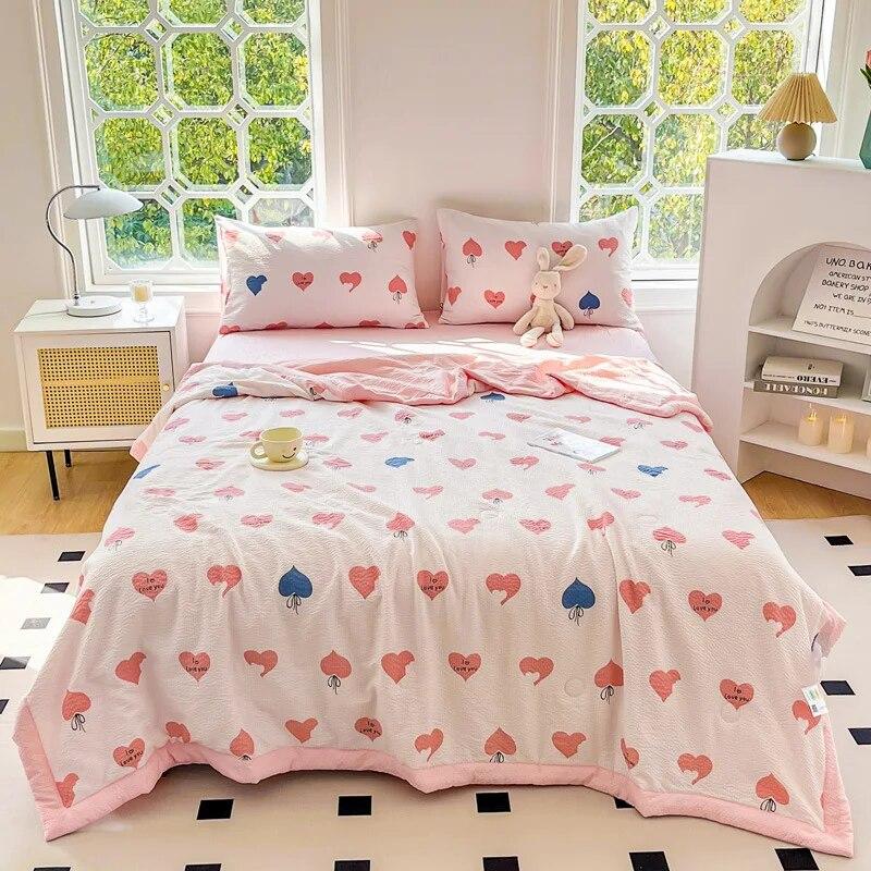 Cute Cartoon Printed Thin Blanket Summer Cooling Air Condition Quilt Single Double Bed Household Lightweight Comforter Bedspread