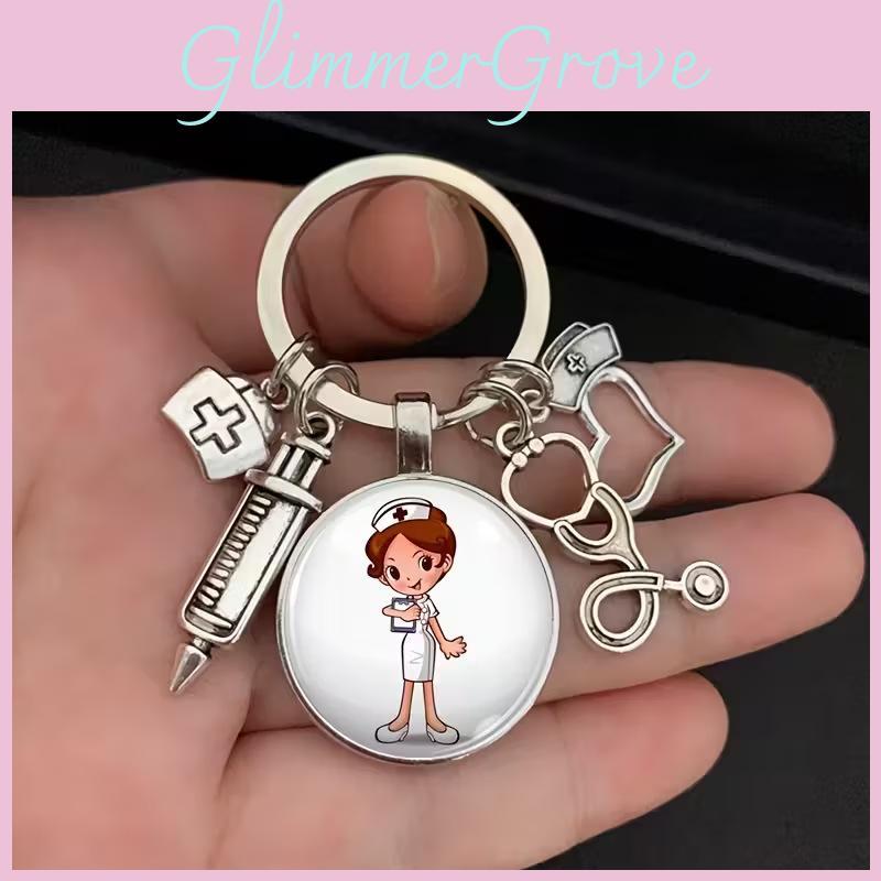 Zahnarzthelferin Schlüsselanhänger mit medizinischer Spritze und Stethoskop zum Geschenk und zur Feier