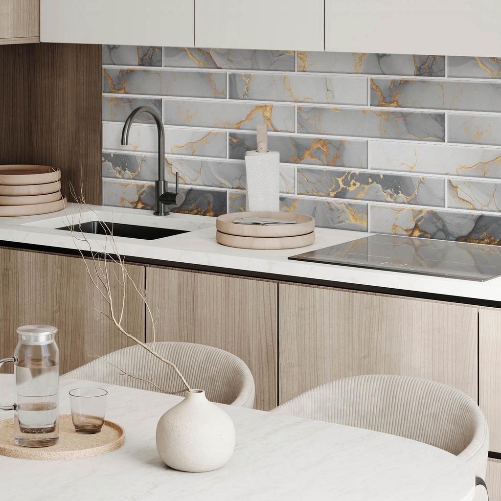 Vinyl Decorative Panel with Graphics for Kitchen or Bathroom 100x50 Cm Elegant Marble Pattern