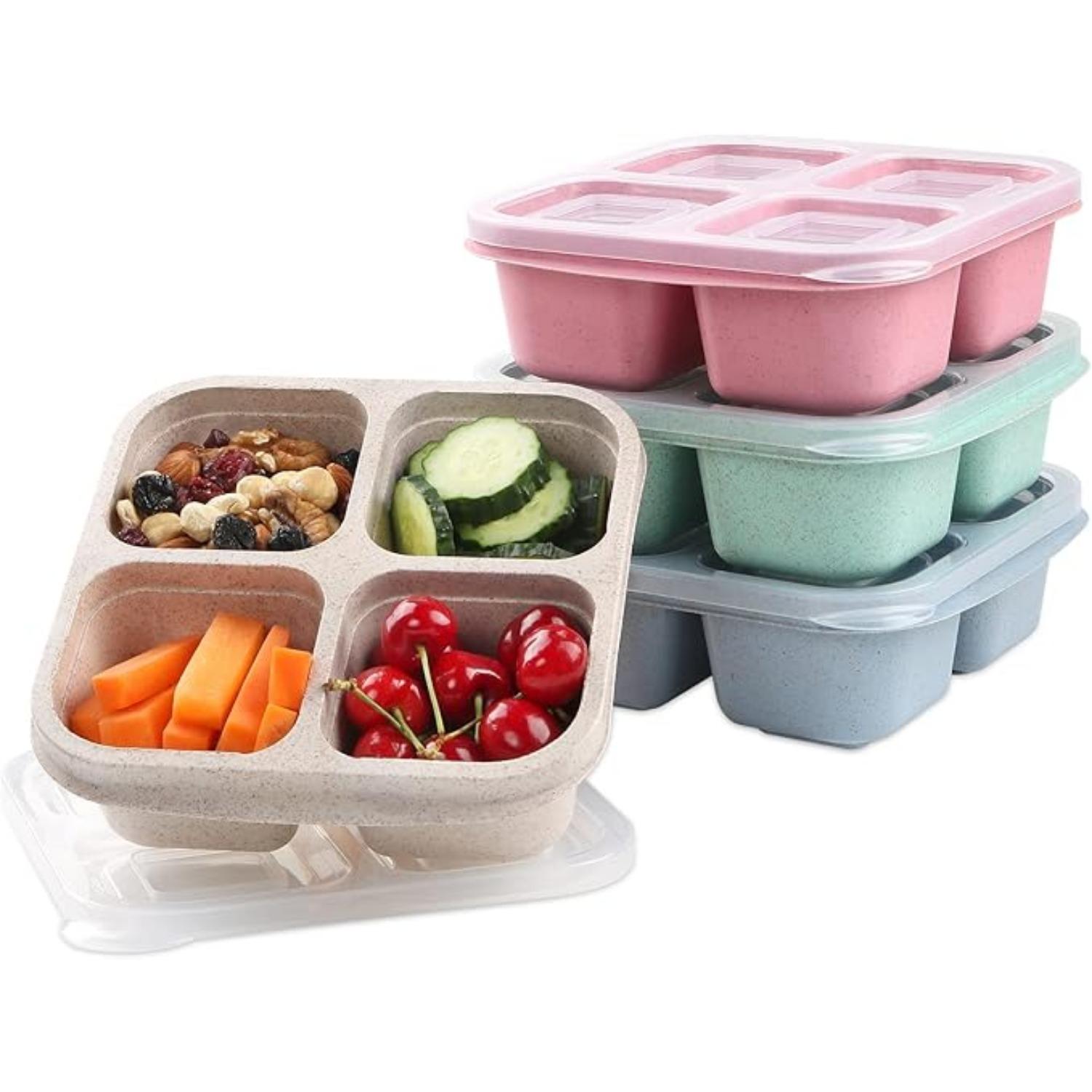 

4 Pack Snack Containers, 4 Compartments Bento Snack Box, Reusable Meal Prep Lunch Containers Divided Food Storage Containers for School Work Travel разноцветный
