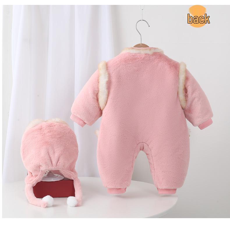 Infant Pink Flannel Two-Piece Hanfu-Style Winter Coat