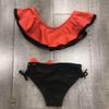 Girl's Ruffled Children's Swimsuit Slant Shoulder Candy Color Bow Cute Split Swimsuit