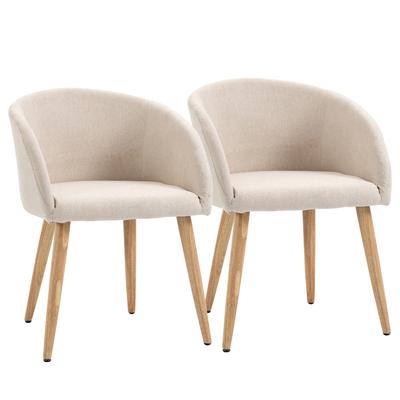 Set van 2 gestoffeerde stoelen, Scandinavisch design, Gestoffeerde stoelen met houten poten, Antislipdoppen, 150 kg draagvermogen, Beige