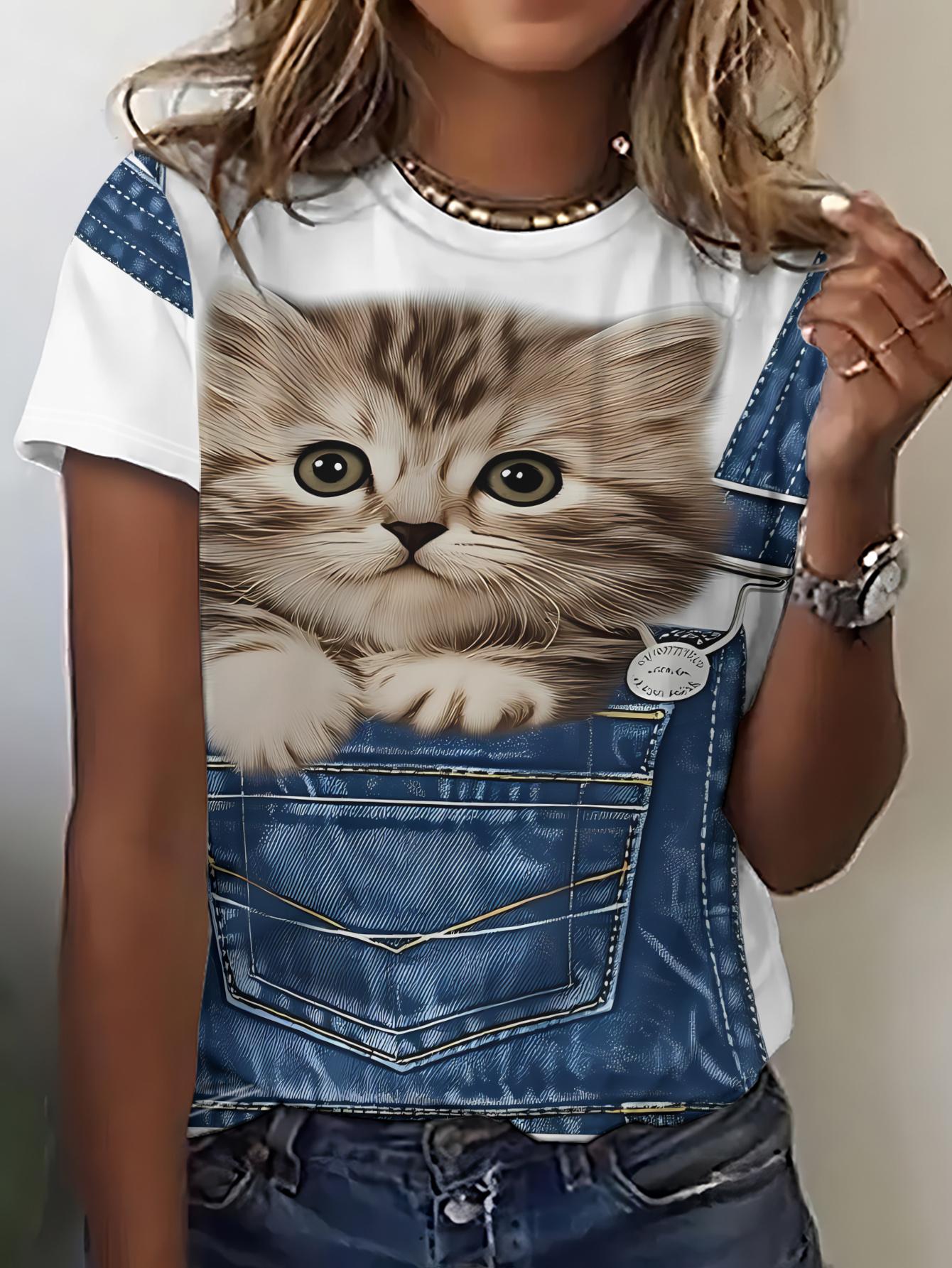 

This Women S T-Shirt Features a Cute Little Cat Peeking Out from a Denim Pocket on The Back. Making It a Perfect Gift L дубильная кора
