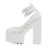 Gdgydh Scarpe con Tacco Alto Borchiate Piattaforma per Donna Cinturino alla Caviglia con Fibbia Borchiata Tacco Chunky Scarpe Bianche da Cerimonia