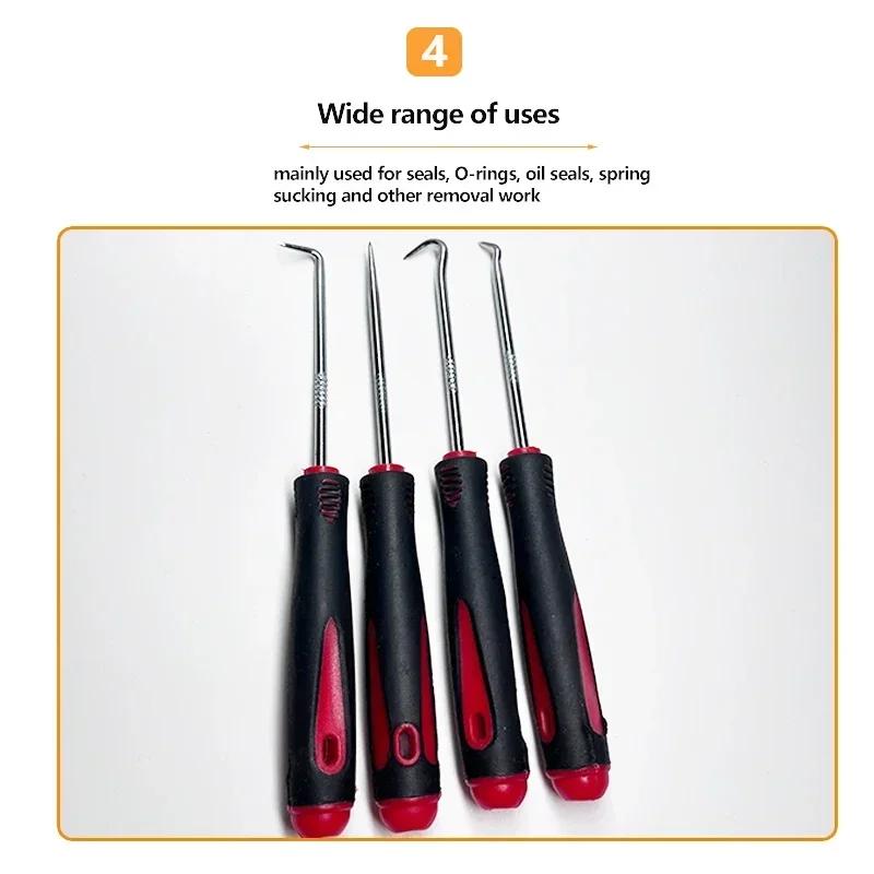 4pcs Pick and Hook Set Car Auto Oil Seal/O-Ring Seal Gasket Pick Hook Puller Remover Tire Stone Cleaning Auto Maintenance Tools