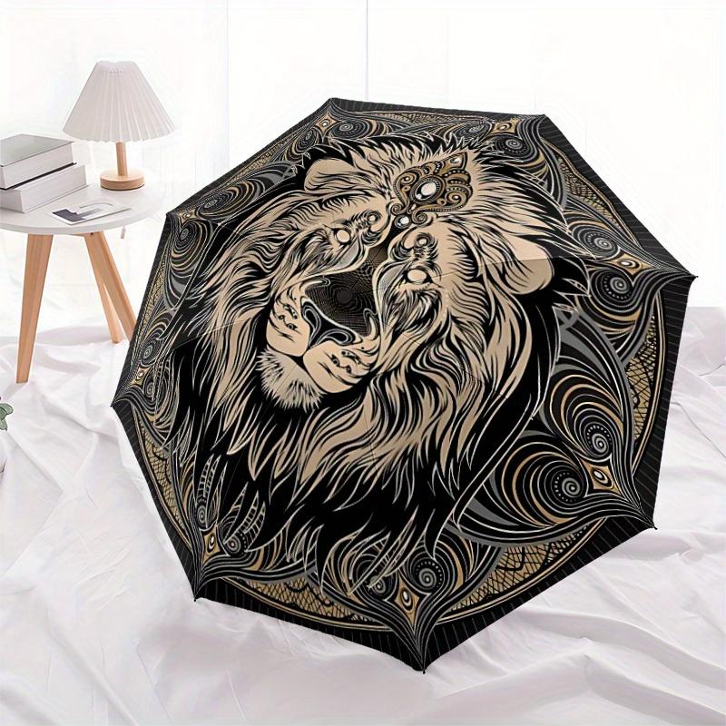 1pc Lion Mandala Pattern Automatic Umbrella - 8-Rib Foldable Design, Outdoor Adventures, and Family Celebrations Y250829081