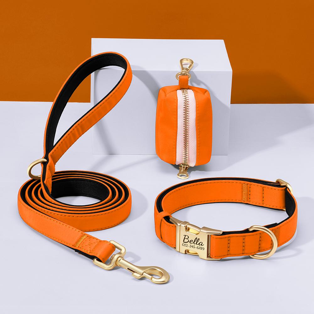 Personalized Dog Collar Leash Bag Colorful Dog Collars Durable Nylon Pet Buckle Necklace With Leashes Poop Bag Soft for Dogs Pug