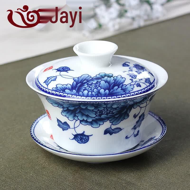 UOSO Large Blue and White Ceramic Gaiwan for Gongfu Tea