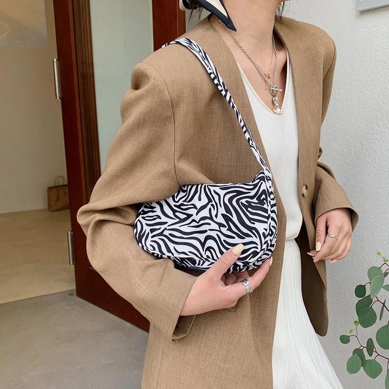 Vintage Print Canvas Underarm Bag for Women Casual All-Match Small Shoulder Purse Handbag