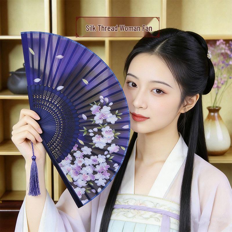 Er Qing Ancient Chinese Hanfu Dance Fan: Portable Silk Fan for Women