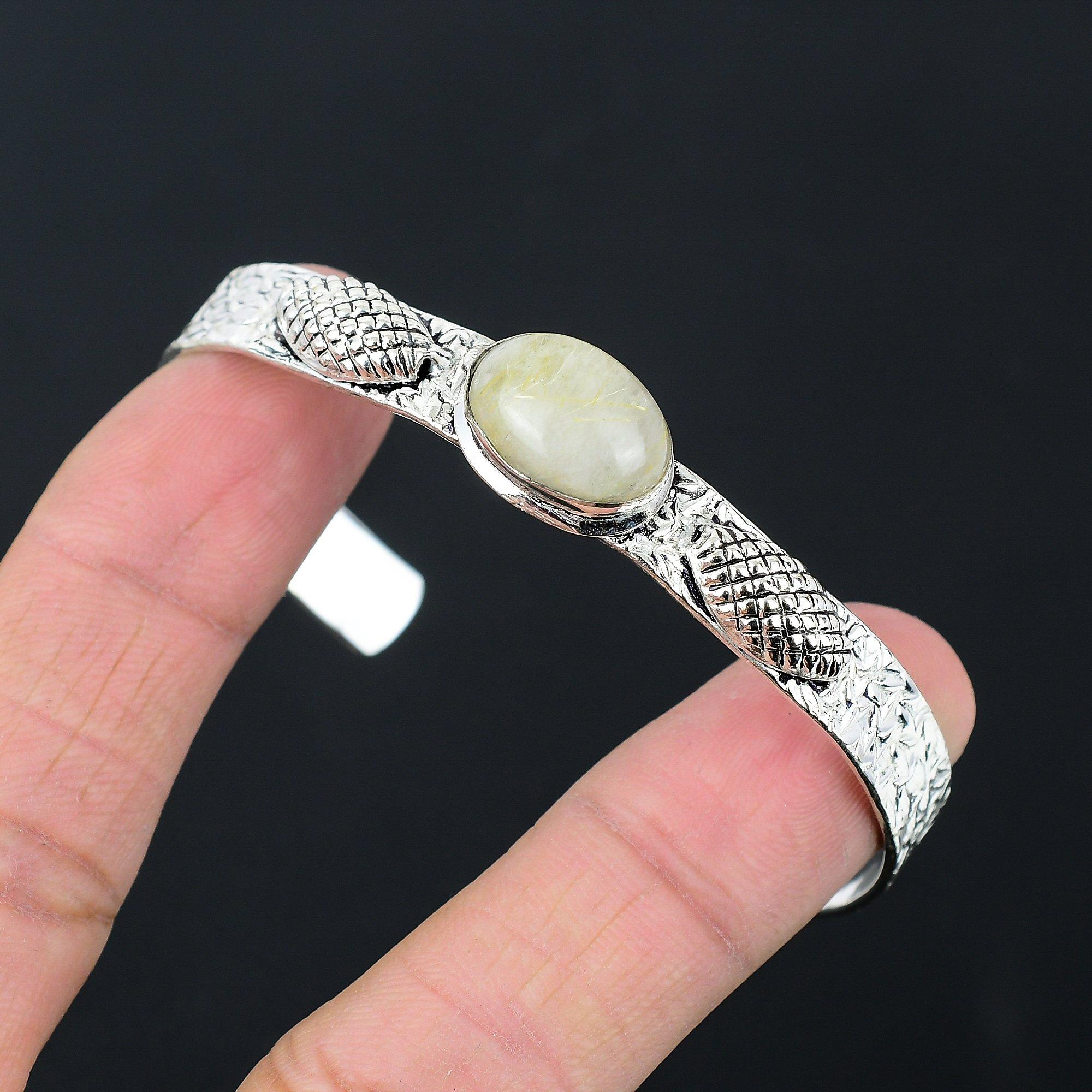 

Sterling Silver Oval Natural Golden Rutile Anniversary Trendy Bangle Bracelet Adjustable