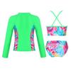 Girls 3 Piece Swim Set Sleeveless Top Briefs Long Sleeve Coat Front Zipper Sun Protection Beach Swimwear