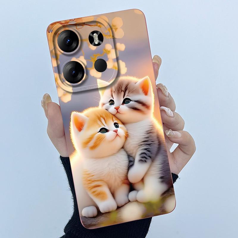 For Tecno Spark Go 2023 Pop 7 Pro BF7 Infinix Smart 7 Plus Smart7 HD Case Lovely Cartoon Cat Liquid Silicone Soft TPU Back Cover