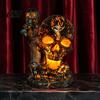 Spooky Shelf Decoration Skull Table Lamp, Halloween Glowing Skeleton Resin Figurine, Gothic Ambient Amber Violet Glow Light Night for Mantel