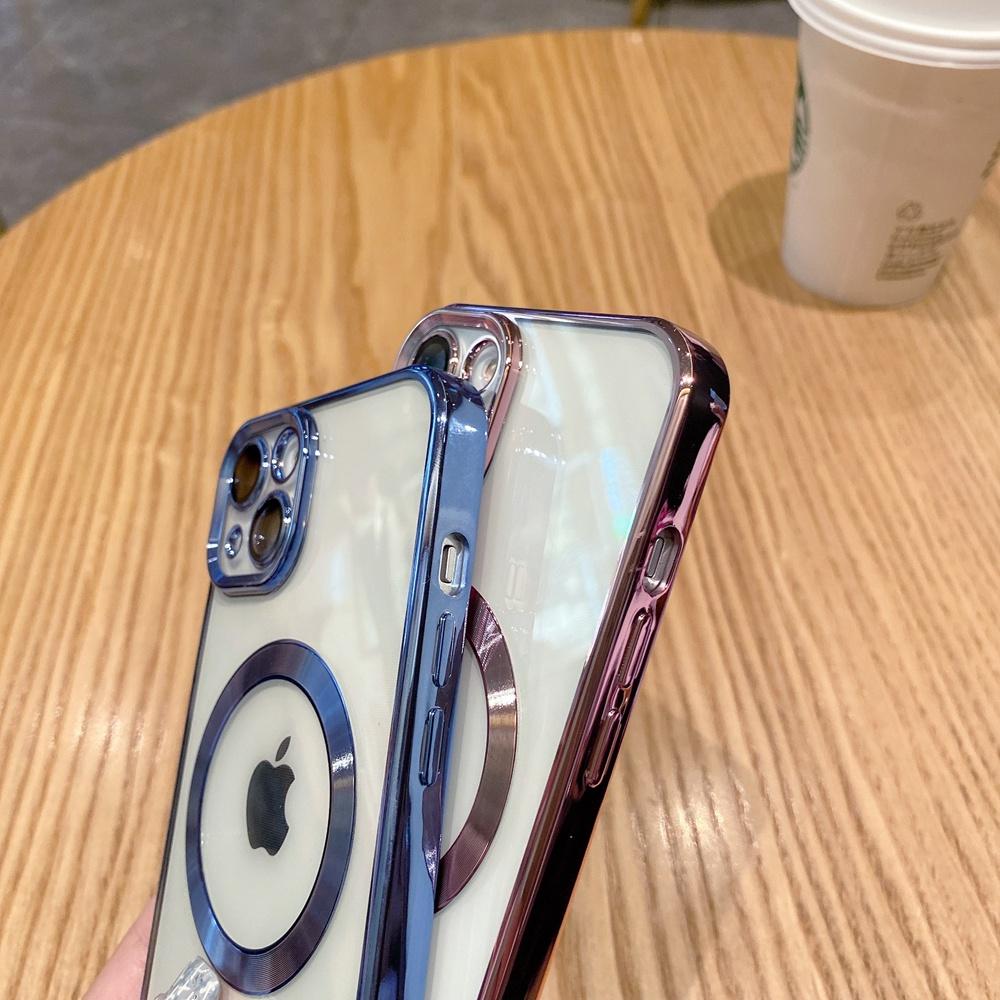 Glass Camera Protection Magsafe Phone Case For Iphone 14 13 11 12 Pro Max Alpine Green Transparent Plated Soft Cover Shell