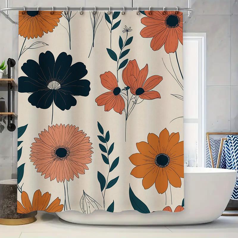 

Floral Printed Shower Curtain With Blue, Black, Pink, Orange Flowers For Bathroom Decor Modern Home Textiles Collection 72 X 84 W60H190(CM)-1 Pcs