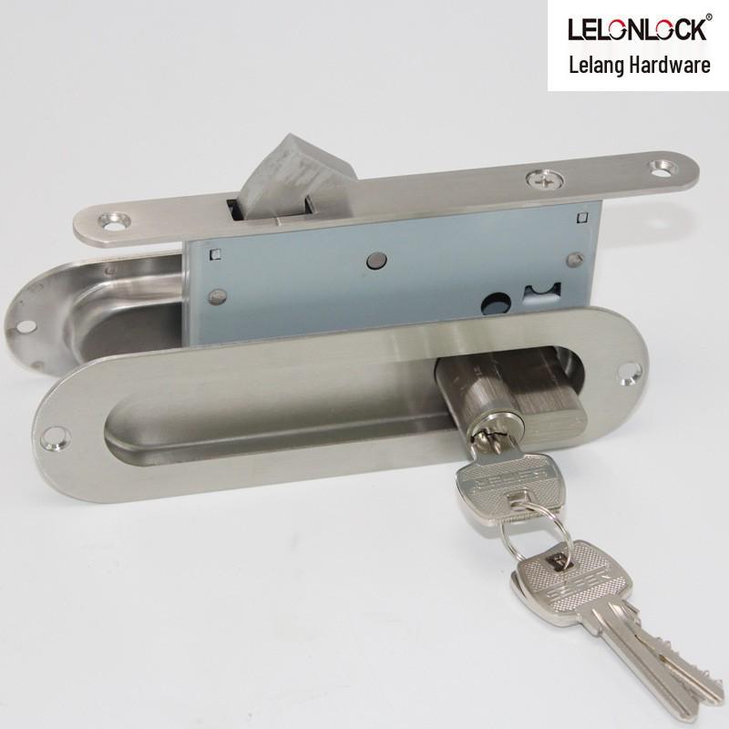 Brushed Stainless Steel Recessed Sliding Door Hook with Oval Hidden Pull Handle for Interior Doors
