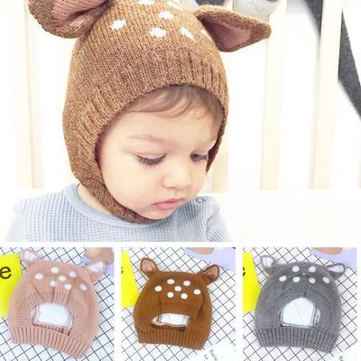 Baby Girl Hat Cute Deer Shape Knit Soft Baby Bonnet With Ears Winter Hats