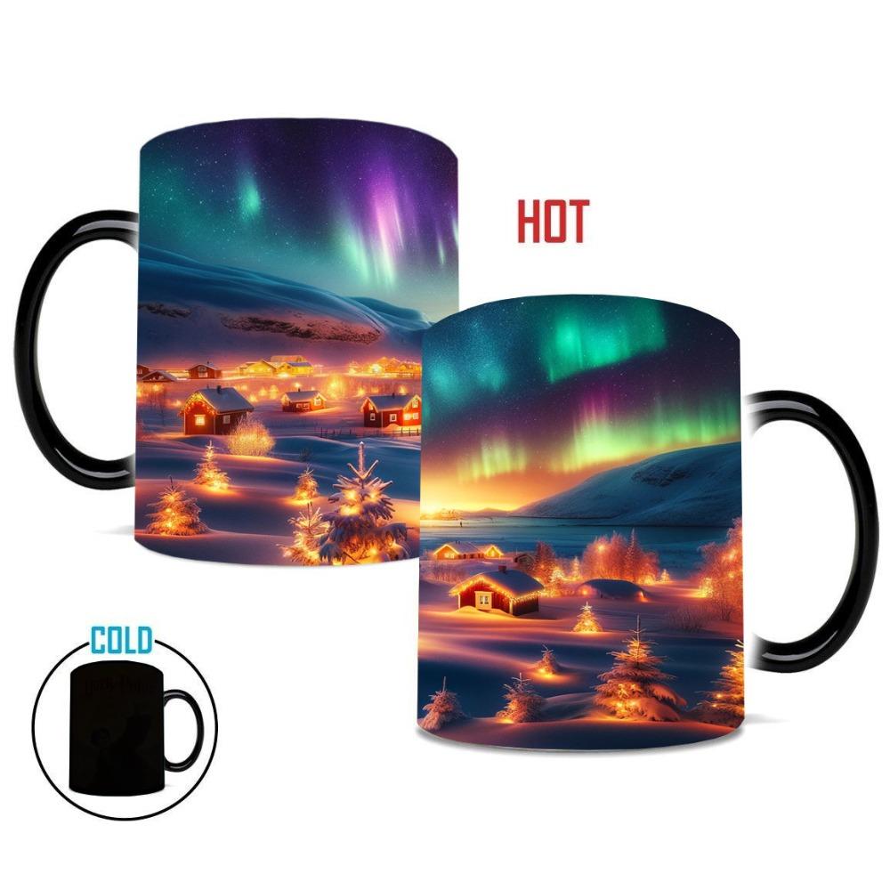 Christmas Northern Lights Color Changing Cup Ceramic Coffee Mug Snowman Christmas Tree