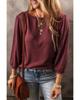 Azura Exchange Red Dahlia Solid Color 3/4 Sleeve Round Neck Top
