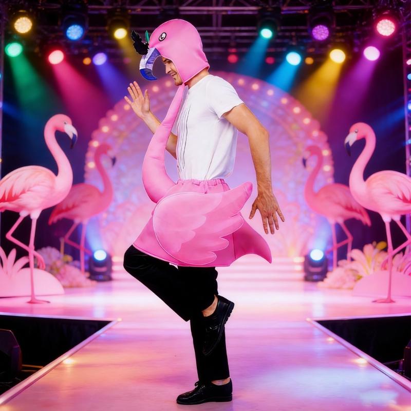 Pink Flamingos Costume Flamingo Hooded Jumpsuits Halloween Cosplay Costumes Flamingo Outfit for Flamingo Themed Party