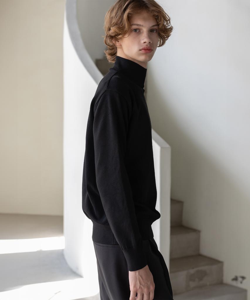 Dekkoloso Mode Herashi Half-Neck Knit [Black]
