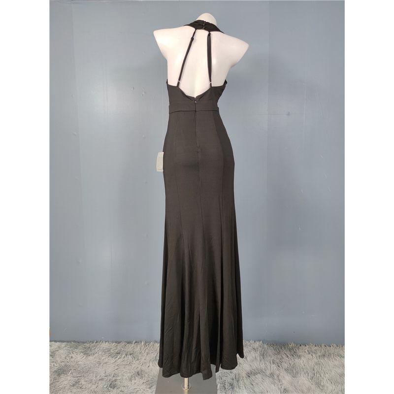 Foreign Trade Order Lu's Elastic Fabric Sexy V-neck Backless Slimming Pleat Black Hepburn Elegant Banquet Dress