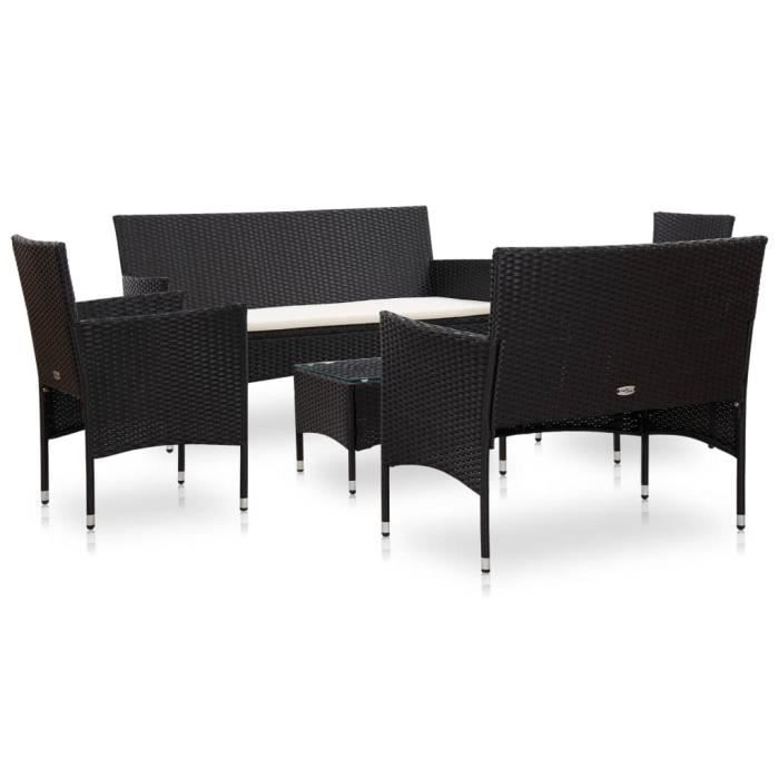 VidaXL Salon de jardin 5 pcs avec coussins Résine tressée Noir