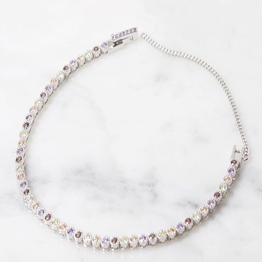 Flower Dot Tennis Cubic Silver Bracelet Multicolor 925 Silver Rainbow Men's and Women's Daily Sterling Silver Couple