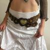 Unique Cutout Waist Belt for Women PU Leather White Embellished Brown Belt Decorated with White Love Heart Belt