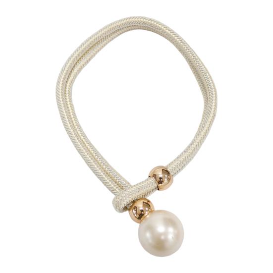 1Pc Faux Pearl Curtain Tieback, Woven Rope Adjustable Curtain Holder, Stylish Bead End Draperies Holder for Living Room Bedroom Bathroom Dormitory