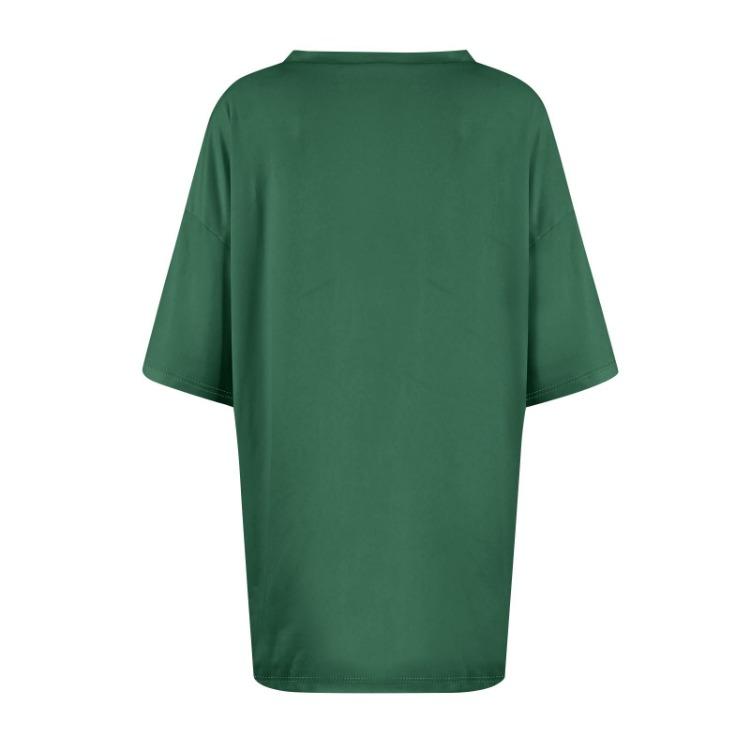 Women Casual Loose T Shirt Round Neck Short Sleeve Falling Shoulder Solid Color Top Ladies Fashion Blouse