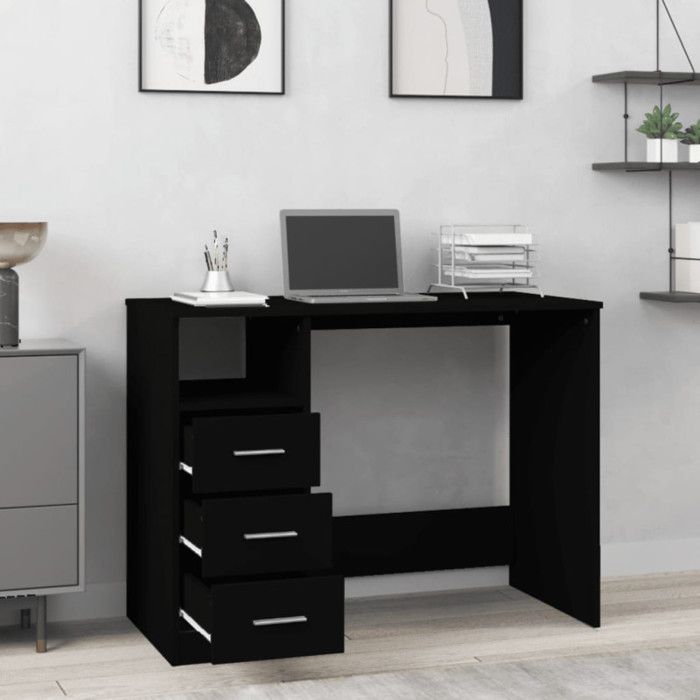 VidaXL Desk with Drawers Black 102x50x76 Cm Engineered Wood 823033