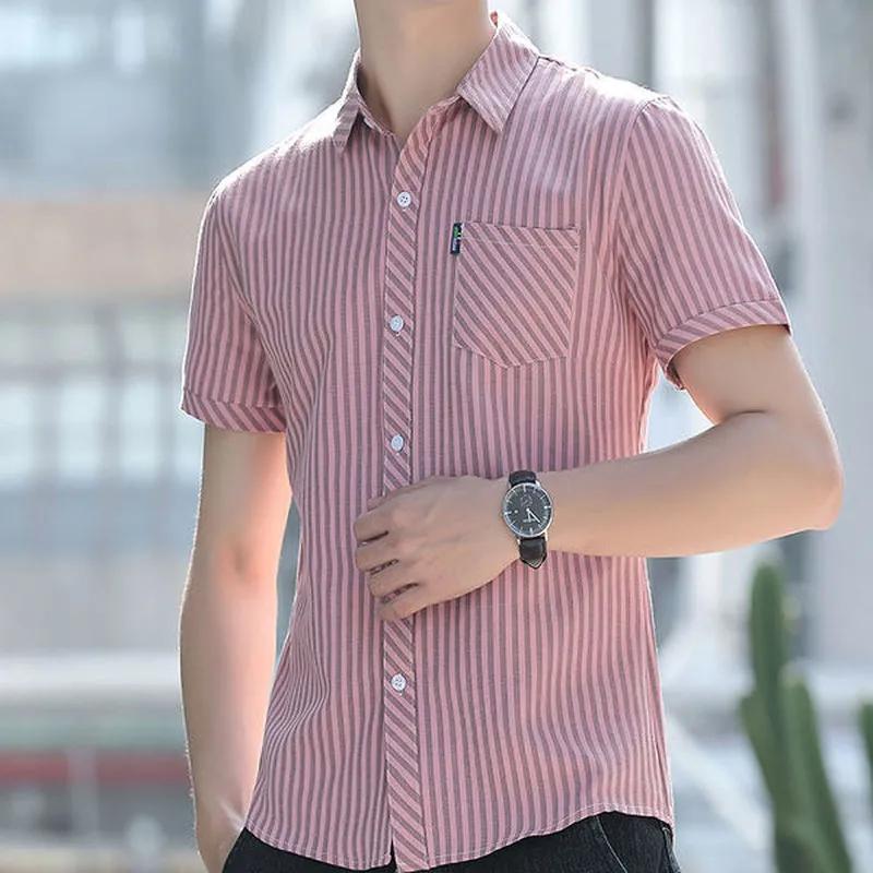 Men's Summer Short-sleeved Plaid Shirt Youth Handsome Slim Button Top