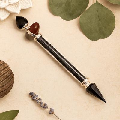 Shiva Lingam Crystal Wand Black Tourmaline and Agate