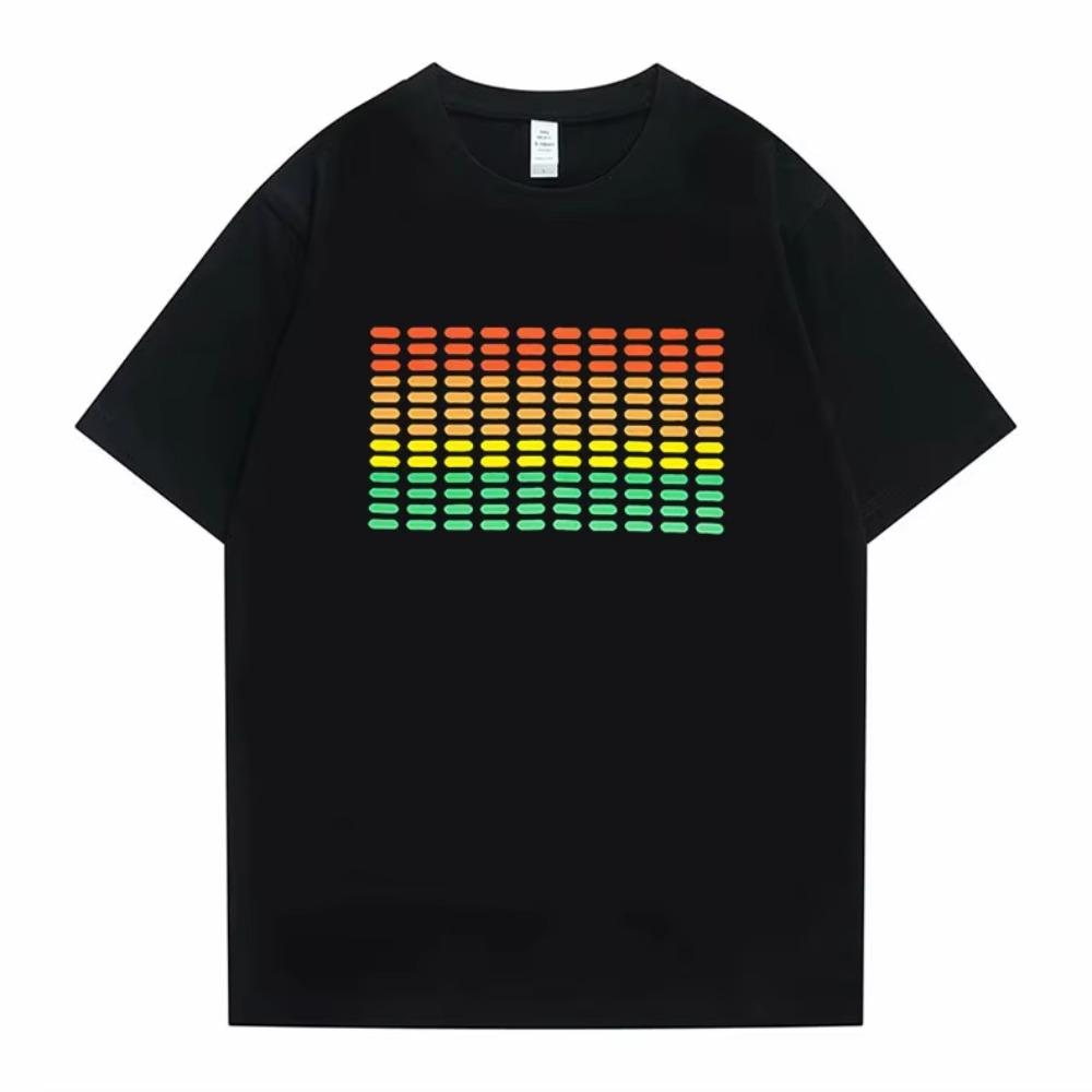 Popolare Equalizzatore Attivo al Suono El Tshirt Equalizzatore Light Up Down Led Tshirt Lampeggiante Attivato dalla Musica T-shirt a LED Unisex Unisex Tee