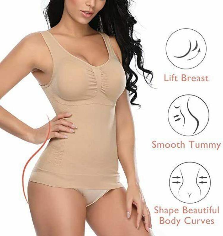 Camisola moldeadora para mujer con sujetador incorporado y control de abdomen de alta compresión, tirantes finos, camisetas sin mangas, moldeador corporal adelgazante, ropa interior para pérdida de peso