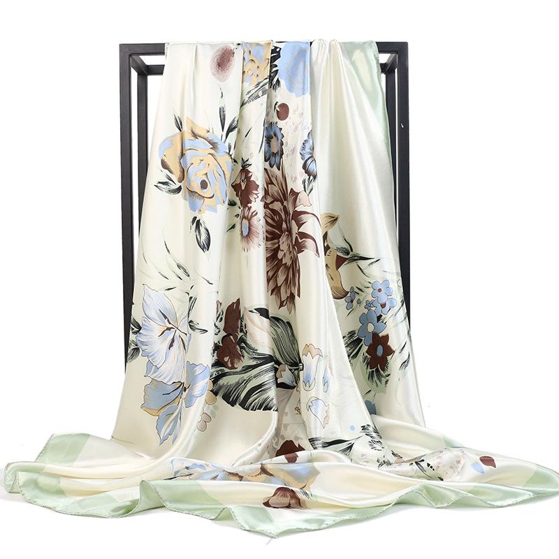 

Высококачественные роскошные шелковые шарфы, повязка на голову, шарфы, шейный шарф для женщин, шелковый шарф с цепочкой, женская декоративная шаль 90*90cm светло-зеленый