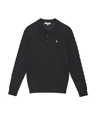 USPOLOASSN Cotton Long Sleeve Collared Knit_Black