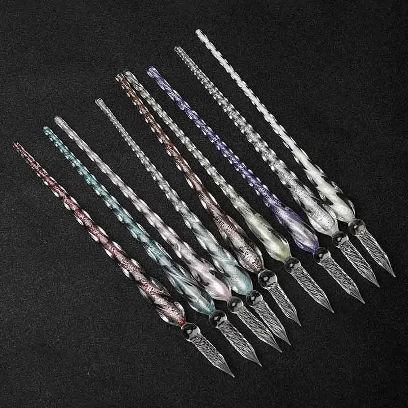 Colored Crystal Glass Dipping Pen Gift Box Gold Powder Colored Ink Signature Pen Friends Classmates Creative StationeryPens Gift
