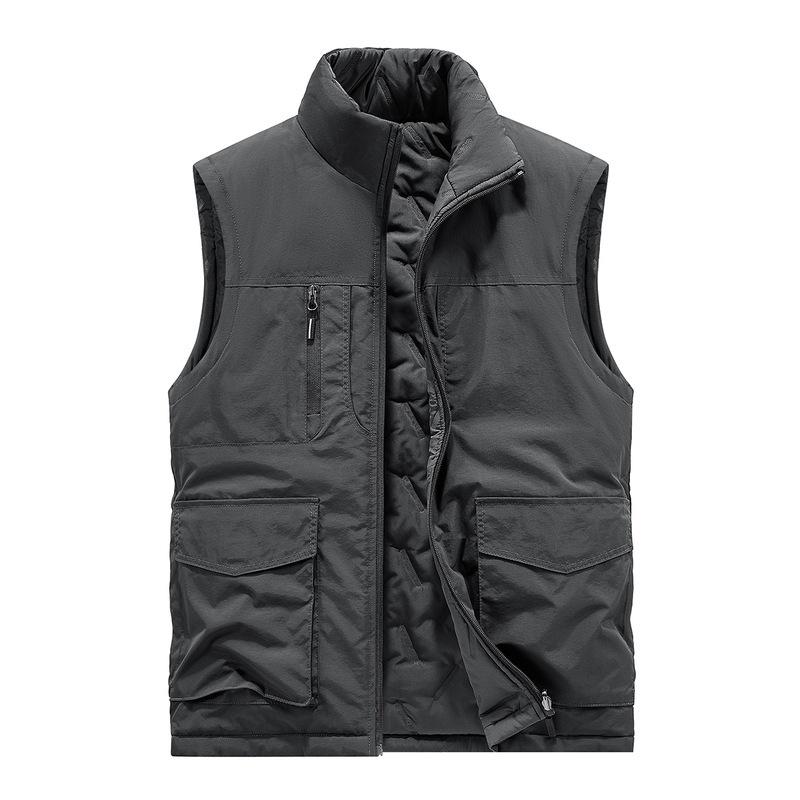 Outdoor Vest Men's Thick Cotton Jacket with Added Velvet, Vest with Multiple Pockets, Workwear Jacket