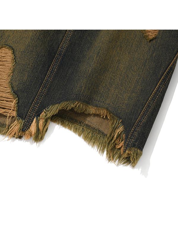 Kirsh Damaged Washed Denim Skirt [Brown]