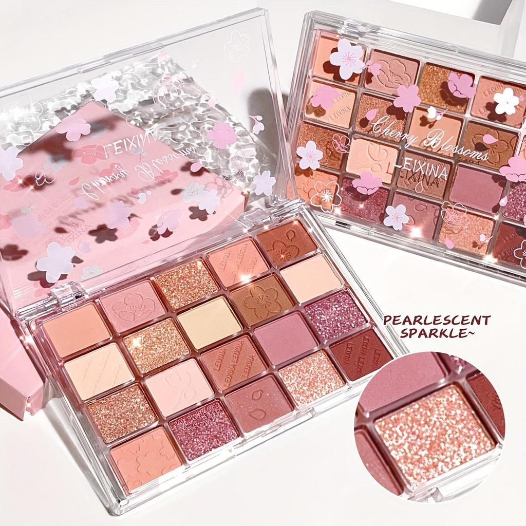 Palette di ombretti Cherry Blossom da 20 colori, ombretti perlati opachi altamente pigmentati, stampati carini, impermeabili, anti-sudore, trucco quotidiano per gli occhi, regalo per le donne