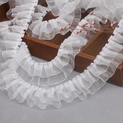 2026 Trendy 4CM Organza Lace Ribbon Double Layer Lotus Leaf Trim for Party Dress Skirt Hem Applique & DIY Home Decor