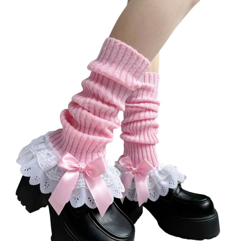 Mädchen Lolita Rüschen Flauschige Beinwärmer Gestrickte Beinärmel Goth Häkeln Knöchel Haufen Socken JK Uniform Fußabdeckungen