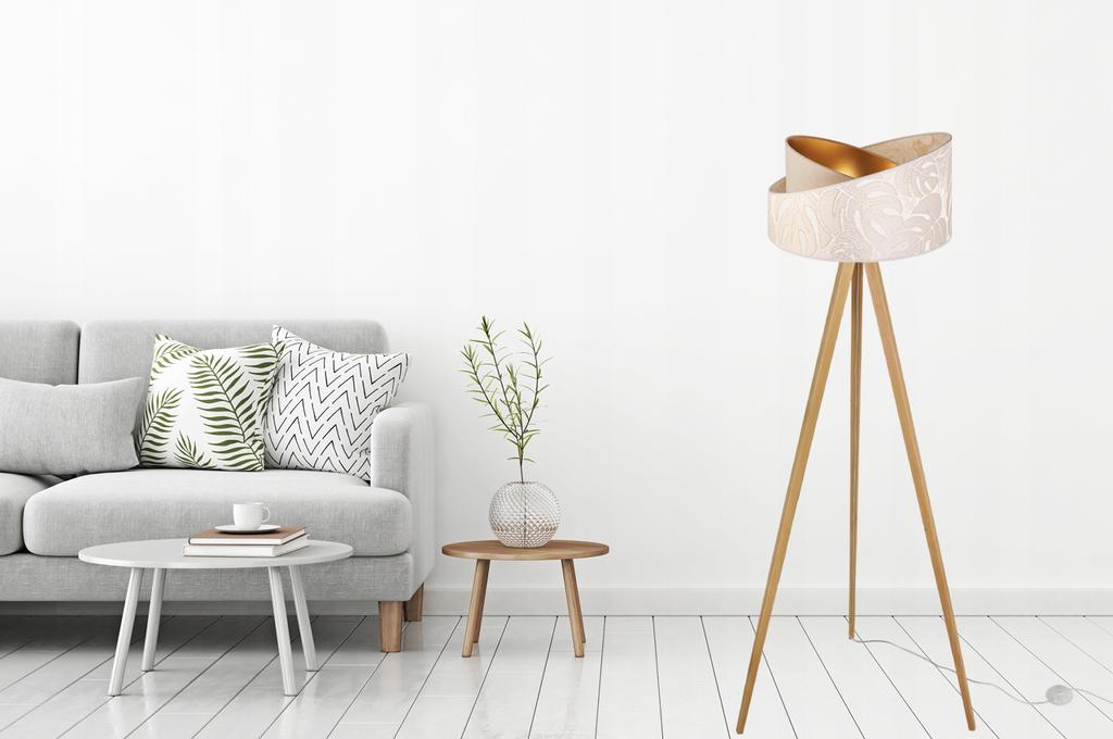 Floor Lamp Standing Tripod Wooden Lampshade Pattern